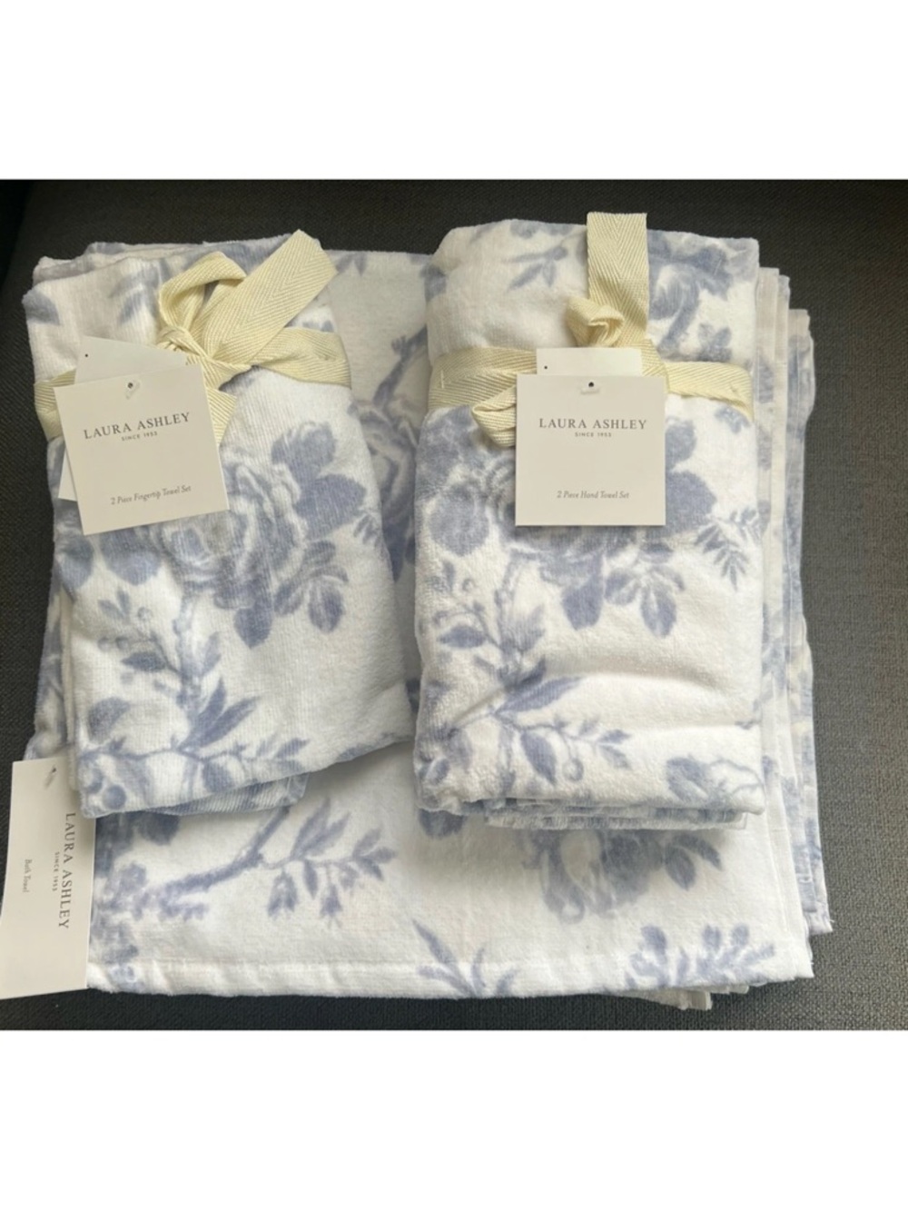 6pc LAURA ASHLEY Floral Bath Towel Set Walled Garden Blue